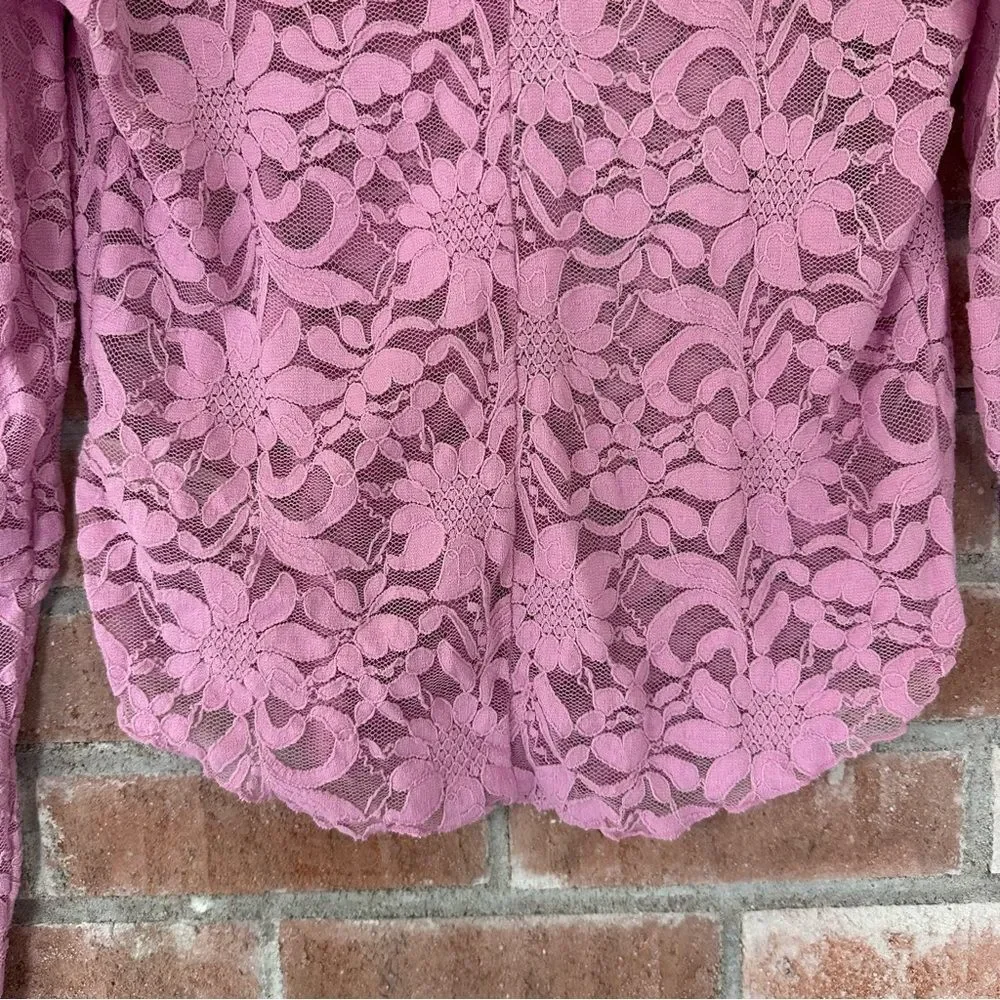 Intimately Free People Long Distance Floral Lace Shirt Women’s Large Pink Angel